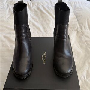 Rag & Bone Shiloh Lug Sole Leather Heeled Boots Black Size 38.5/8.5